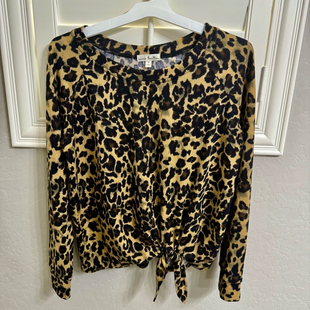 Nine Britton Black and Tan Tie-Front Blouse